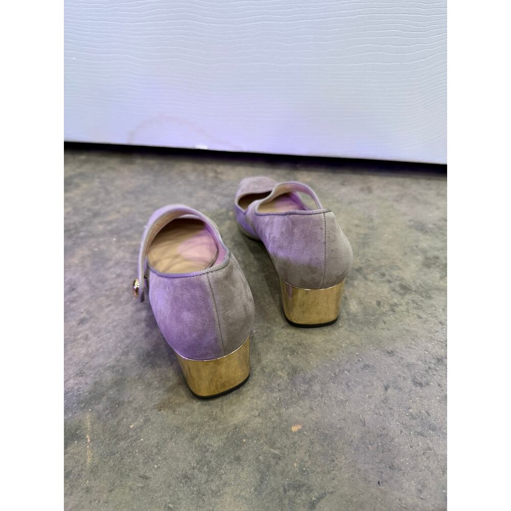 Tory Burch Marisa 40mm Mary Jane Pump Gold Heel Taupe Gray Sz 7 - Picture 5 of 7